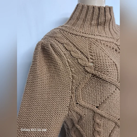 Moda International XL Wool Blend Cable Knit Sweater Dress Turtle Neck - Picture 3 of 6